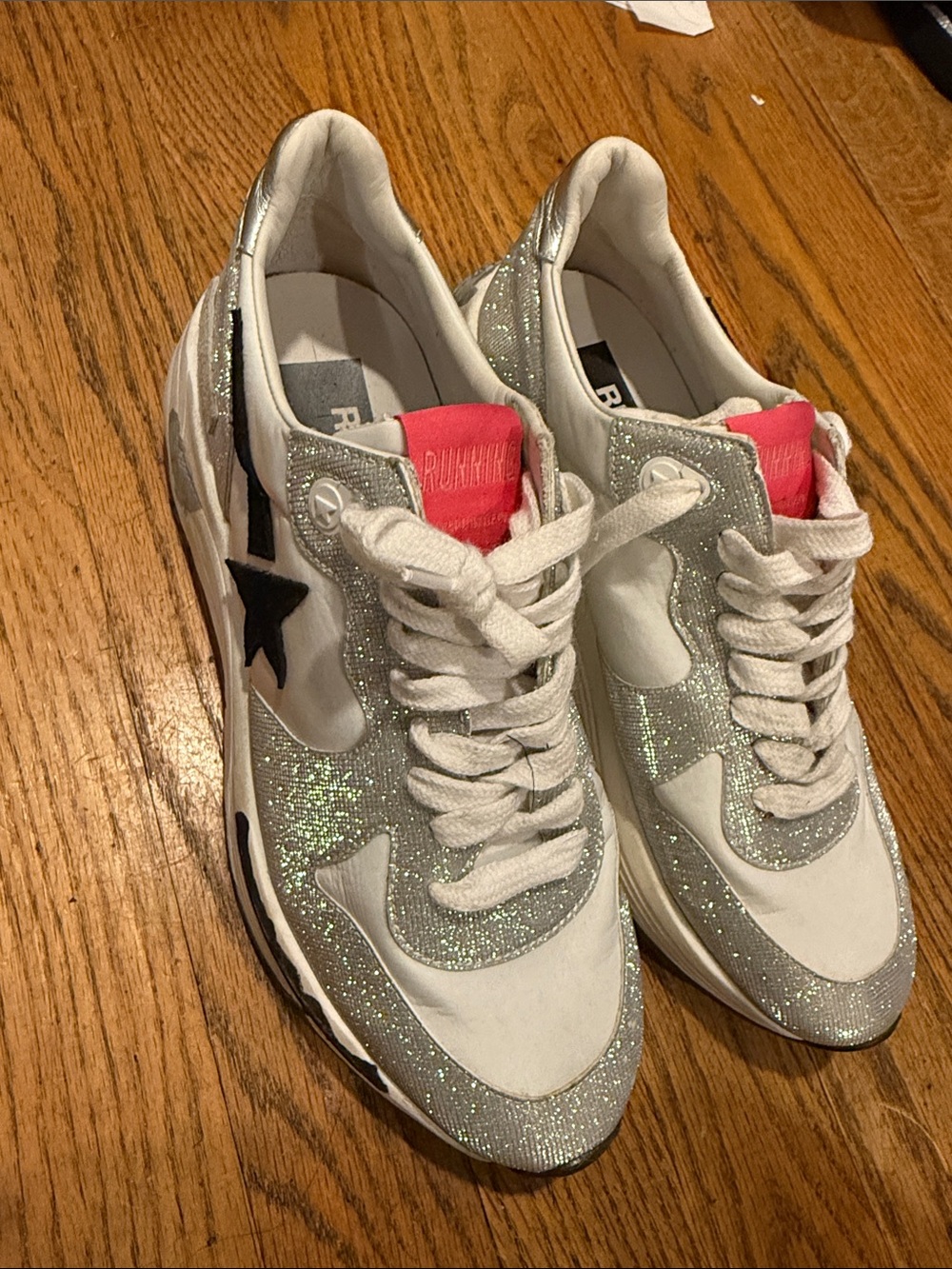 Golden Goose White, Silver & Pink Glitter Star Sneakers size EU 38